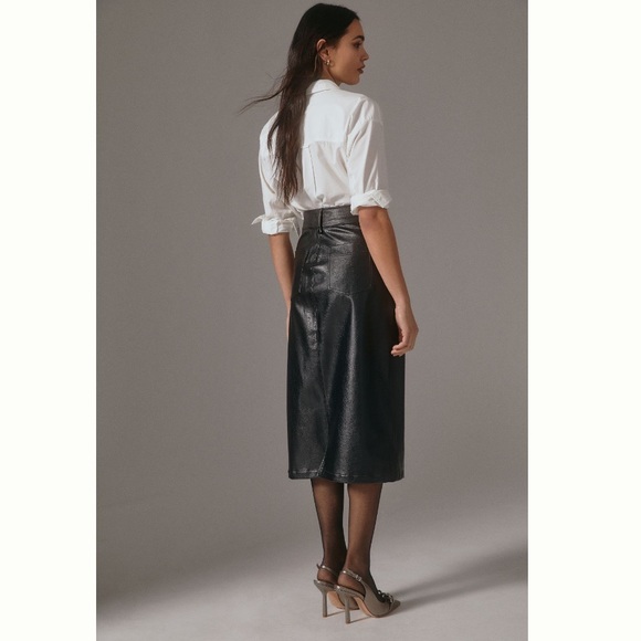 NWOT Anthropologie Pilcro Faux Leather Moto Midi Skirt 2 Pencil Vegan Punk Black - Picture 4 of 16